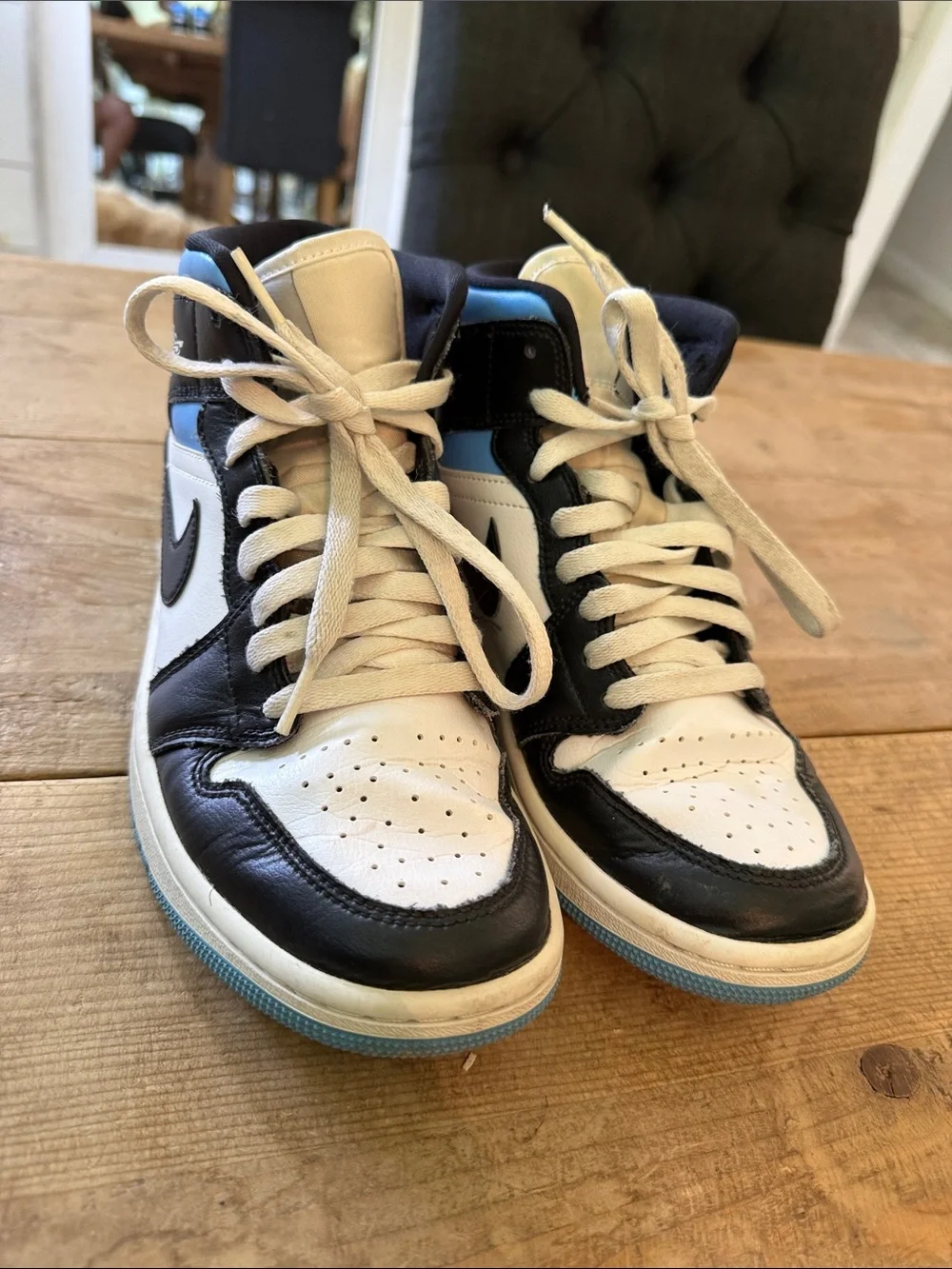 Jordan Kids High-Top Sneakers in Black, White & Light Blue